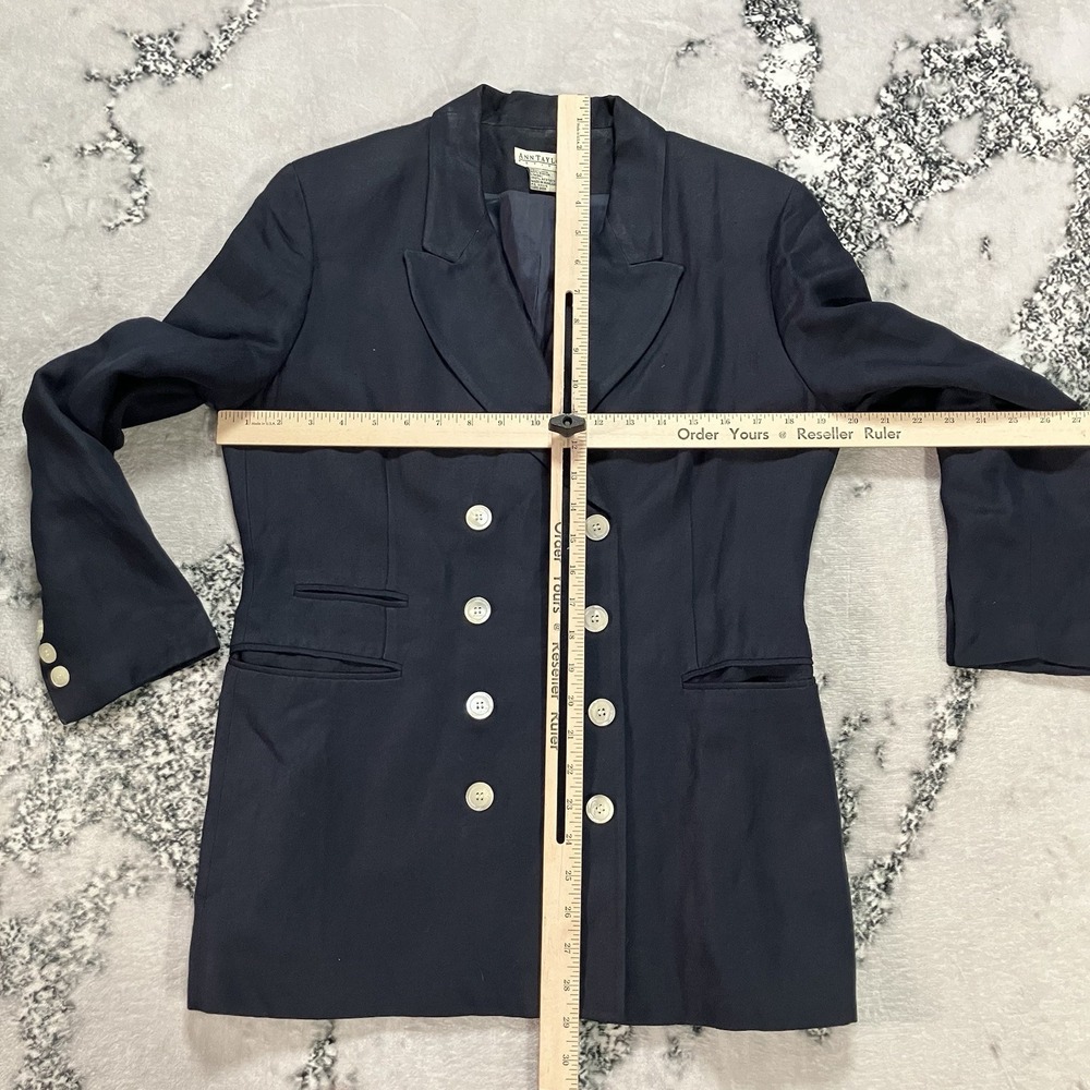 Vtg Ann Taylor Double Breasted Blazer Womens Size 10P Navy Linen Blend Nautical - Picture 3 of 10